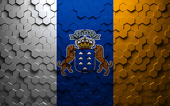 Flag of Canary Islands, honeycomb art, Canary Islands hexagons flag, Canary Islands, 3d hexagons art, Canary Islands flag HD wallpaper