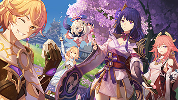 Aether Baal Raiden Shogun Lumine Paimon Yae Miko Guuji Genshin Impact HD wallpaper