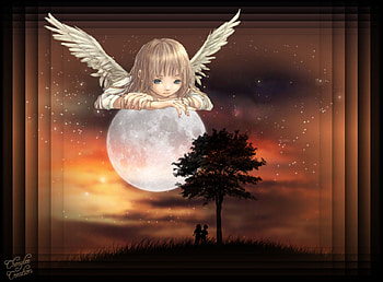 Watching From Heaven, moon, heaven, sky, angel, angels, sunset HD wallpaper