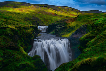 Green, landscape, waterfall, river, Iceland HD wallpaper