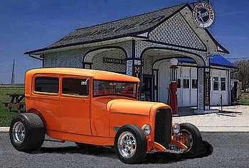 Stoppin' For Gas, ford, 27 t, gas, sedan, orange HD wallpaper