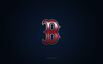 Boston Red Sox emblem, American baseball club, red logo, blue carbon fiber background, MLB, Boston Red Sox Insignia, baseball, Boston, USA, Boston Red Sox HD wallpaper