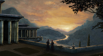 Roman Sunset, river, abstract, fantasy, palace, soldiers, forests, princess, mountains HD wallpaper