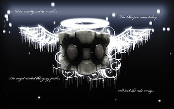 companion cube, portal, cube, angle, video game HD wallpaper
