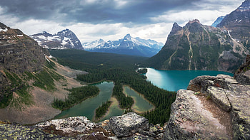 Stormy Weather at Lake O'Hara, British Columbia, clouds, sky, yoho np, canada, rocks, mountains HD wallpaper