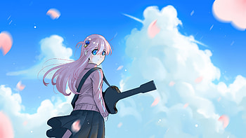 Anime Girl Playing Guitar Under Blue Sky, anime-girl, sky, guitar, artist, artwork, art, digital-art, pixiv HD wallpaper