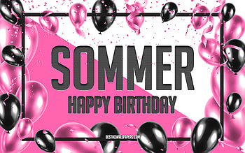 Happy Birtay Sommer, Birtay Balloons Background, Sommer, with names, Sommer Happy Birtay, Pink Balloons Birtay Background, greeting card, Sommer Birtay HD wallpaper