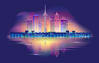 Neon Skyline, Night city panorama, Neon glow, Dark background HD wallpaper