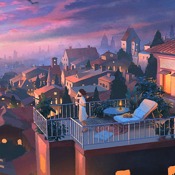 Art, City, Privacy, Seclusion, Evening, Girl, Balcony HD phone wallpaper