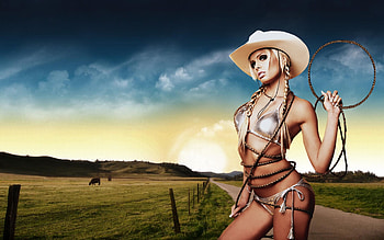 I'm Gonna Rope That Cow . ., style, cowgirl, rope, outdoors, ranch, cows, blondes, field, road, women, models, western, female, hats HD wallpaper