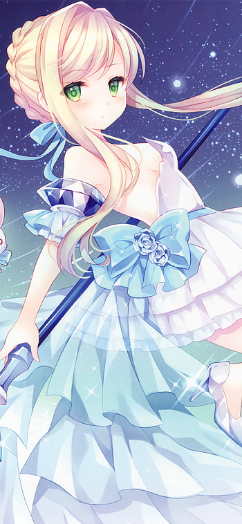 Starlit Cinderella: Anime Blonde with Green Eyes and Graceful Bow, long hair, green eyes, bow (Clothing), Cinderella, Anime, Original HD phone wallpaper