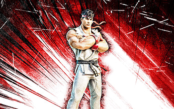 Ryu, grunge art, Fortnite Battle Royale, Fortnite characters, Ryu Skin, red abstract rays, Fortnite, Ryu Fortnite HD wallpaper