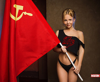 Unknown Model, babe, lady, model, Blonde, Flag, Russian, USSR, woman HD wallpaper