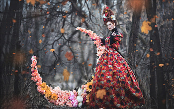 ❤️, Autum, Leaves, Forest, Dress, Flowers HD wallpaper