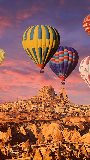 Cappadocia, Hot air balloons, Golden hour, Natural wonders HD phone wallpaper