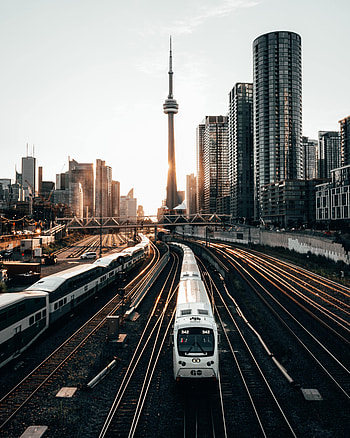 Cities, Sunset, City, Building, Rails, Train HD phone wallpaper