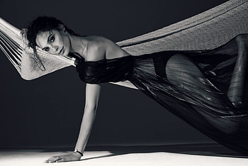 Gal Gadot, white, black, bw, girl, hammock, actress, woman HD wallpaper