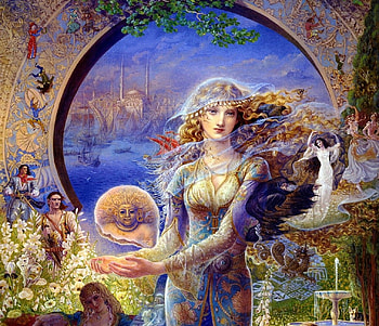 Fantasy girl, blue, art, fantasy, kinuko y craft, girl HD wallpaper