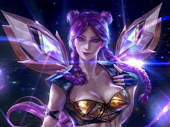 Fantasy girl, blue, wings, frumusete, girl, purple, pink, fantasy, xiaobotong, kda, luminos HD wallpaper