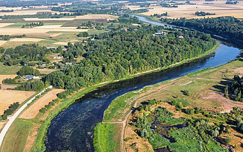 River Lielupe in Latvia, aerial, river, fields, Latvia HD wallpaper