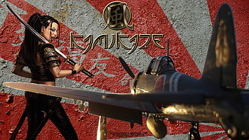 Samourai Girl and kamikaze plane, aircraft, kamikaze, dalissa, japan, girl, katana, samourai, war HD wallpaper