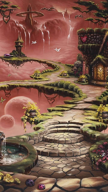 Fairyland, magical, cottage, tree, artistic, fantasy HD phone wallpaper