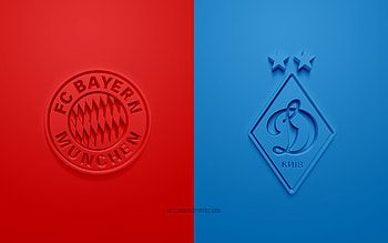 FC Bayern Munich vs FC Dynamo Kyiv, 2021, UEFA Champions League, Group С, 3D logos, blue red background, Champions League, football match, 2021 Champions League, FC Bayern Munich, FC Dynamo Kyiv HD wallpaper