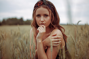 Brown eyes, woman, red head, girl model HD wallpaper