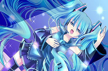 Hatsune Miku, awesome, stars, nice, singing, hatsune, aqua eyes, twintail, girl, headset, singer, aqua, purple, anime, pretty, virtual, song, heads, cute, vocaloid, beauty, miku, music, vocaloids, thighhighs, thighhigs, program, skirt, beautiful, diva, tie, pink, aqua hair, cool, idol, micro HD wallpaper