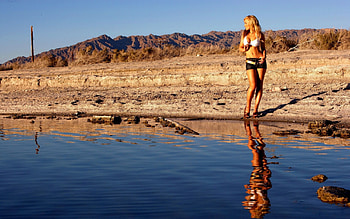 kayden kross, sexy, babe, blonde, lake HD wallpaper