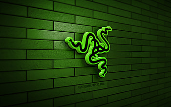 Razer 3D logo, , green brickwall, creative, brands, Razer logo, 3D art, Razer HD wallpaper