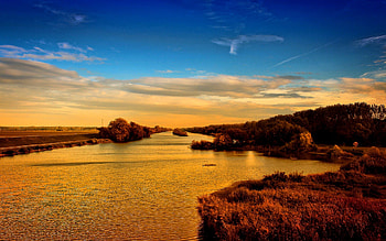 RIVER VIEW, river, ripples, clouds, nature, forest HD wallpaper
