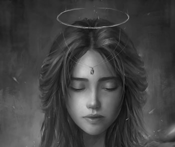 Angel, white, black, fantasy, ninen cat, face, bw, luminos HD wallpaper
