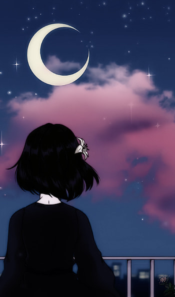 Anime girl, atmosphere, sky, rec, art, mood, night, popular, vibes HD phone wallpaper