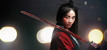 Assassin girl, thomas dubois, sword, art, fantasy, asian, red, girl, assassin, katana HD wallpaper