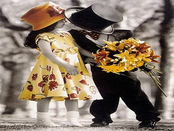 kids, cute, kiss, bouquet, romantic HD wallpaper