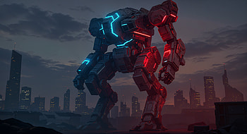 Giant Mech in Futuristic Cityscape, Mech, cityscape, futuristic, night HD wallpaper