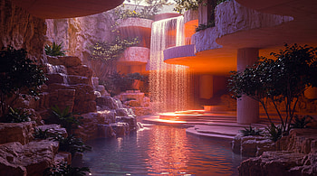 Dreamy / Surreal underground liminal Poolcore with waterfall and white stone, Liminal Space, Dreamcore HD wallpaper