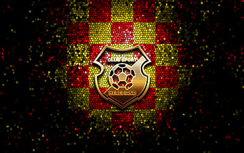 Herediano FC, glitter logo, Liga FPD, red yellow checkered background, soccer, Costa Rican football club, CS Herediano logo, mosaic art, football, CS Herediano HD wallpaper