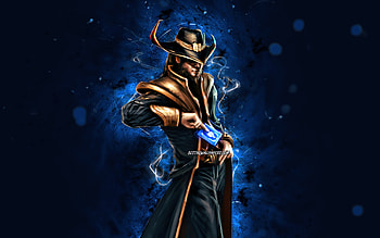 Twisted Fate, , blue neon lights, League of Legends, MOBA, artwork, Twisted Fate Build, LoL, Twisted Fate League of Legends HD wallpaper