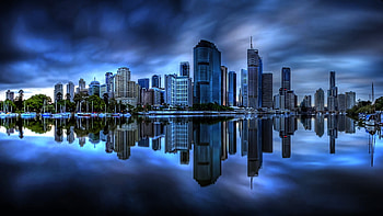 Brisbane, night, blue, reflective, cool, beautiful, r, cityscape HD wallpaper