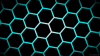 glow hexagon black blue white gradient aqua cyan HD wallpaper