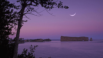 Nature, Sea, Moon, Rocks, Evening HD wallpaper