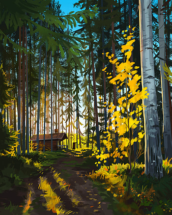 House, Landscape, Art, Forest HD phone wallpaper