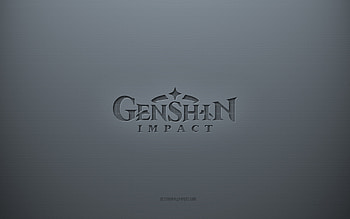 Genshin Impact logo, gray creative background, Genshin Impact emblem, gray paper texture, Genshin Impact, gray background, Genshin Impact 3d logo HD wallpaper