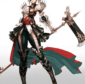 Axe, black, knight, beauty, lady, abstract, fantasy woman, female, golden, white, art, beautiful, armor, woman, fantasy, pretty, red, weapon HD wallpaper