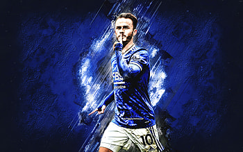 James Maddison, Leicester City FC, English footballer, midfielder, blue stone background, Premier League, England, football HD wallpaper