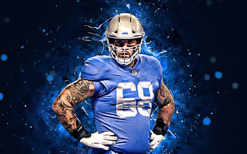 Taylor Decker, , offensive tackle, Detroit Lions, american football, NFL, blue neon lights, Taylor Decker Detroit Lions, Taylor Decker HD wallpaper
