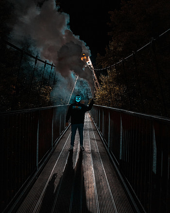 Smoke, Miscellanea, Miscellaneous, Bridge, Neon, Mask, Human, Person, Anonymous HD phone wallpaper
