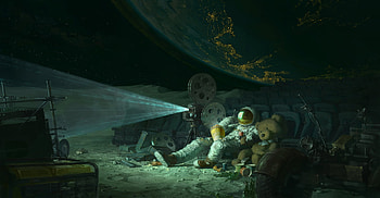Astronaut, popcorn, CG, fantasy HD wallpaper